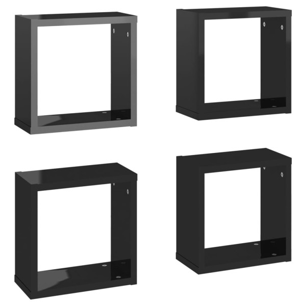 Estantes cubo de pared 4 unidades negro brillo 30x15x30 cm Estantes cubo de pared 4 unidades negro brillo 30x15x30 cm