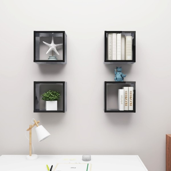 Estantes cubo de pared 4 unidades negro brillo 30x15x30 cm Estantes cubo de pared 4 unidades negro brillo 30x15x30 cm