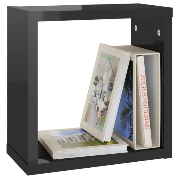 Estantes cubo de pared 4 unidades negro brillo 30x15x30 cm Estantes cubo de pared 4 unidades negro brillo 30x15x30 cm