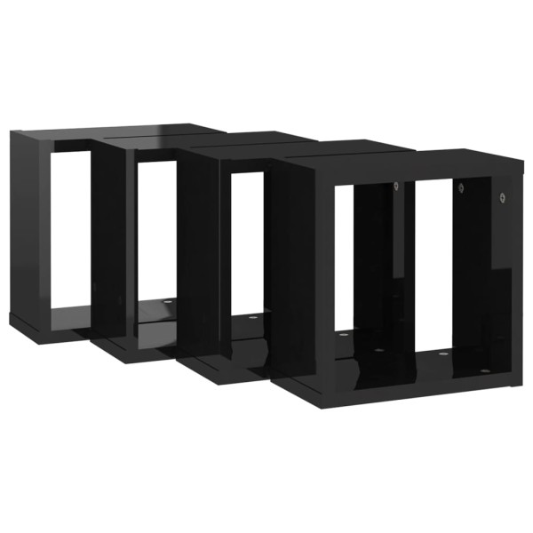 Estantes cubo de pared 4 unidades negro brillo 30x15x30 cm Estantes cubo de pared 4 unidades negro brillo 30x15x30 cm
