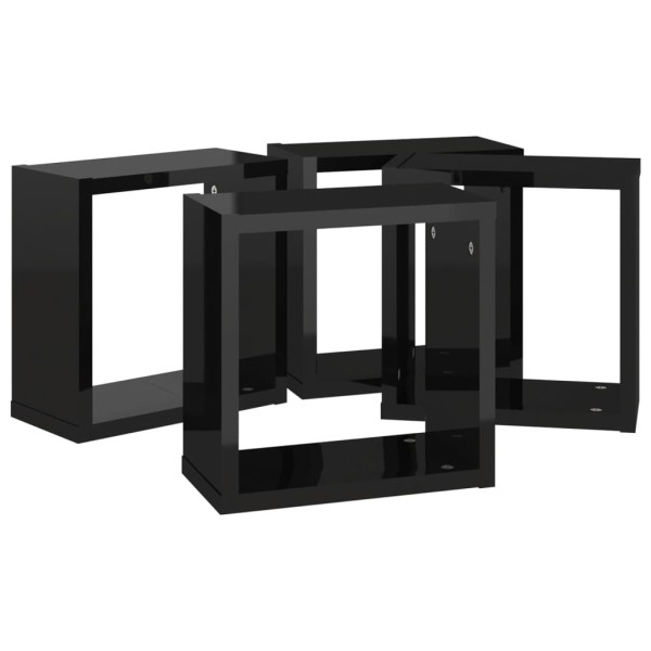 Estantes cubo de pared 4 unidades negro brillo 30x15x30 cm Estantes cubo de pared 4 unidades negro brillo 30x15x30 cm