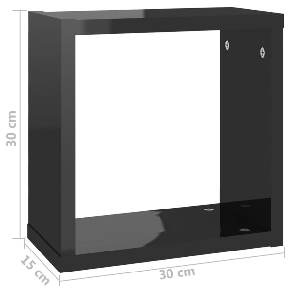 Estantes cubo de pared 4 unidades negro brillo 30x15x30 cm Estantes cubo de pared 4 unidades negro brillo 30x15x30 cm