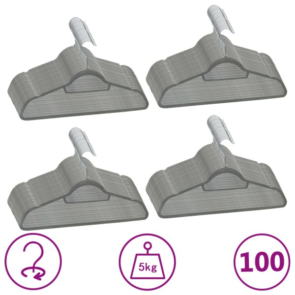 Juego de perchas ropa 100 uds antideslizantes terciopelo gris