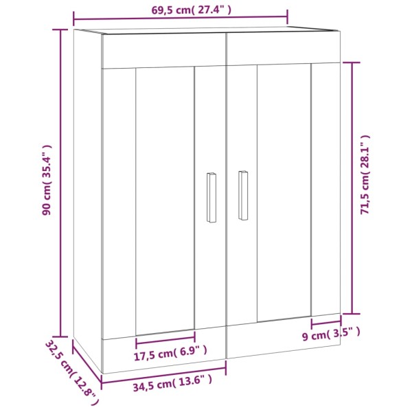 Armario de pared madera contrachapada negro 69,5x32,5x90 cm Armario de pared madera contrachapada negro 69,5x32,5x90 cm