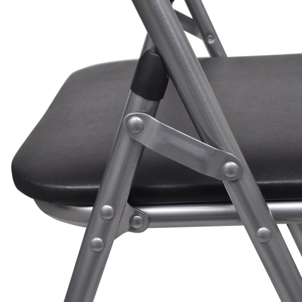 Sillas de comedor plegables 2 uds cuero sintético y acero negro Sillas de comedor plegables 2 uds cuero sintético y acero negro