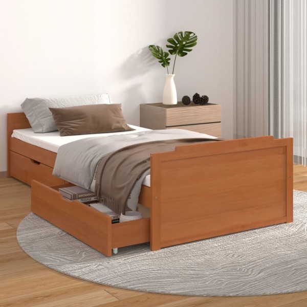 Estructura cama cajones madera maciza de pino marrón 90x200 cm Estructura cama cajones madera maciza de pino marrón 90x200 cm