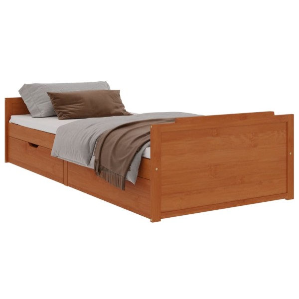 Estructura cama cajones madera maciza de pino marrón 90x200 cm Estructura cama cajones madera maciza de pino marrón 90x200 cm