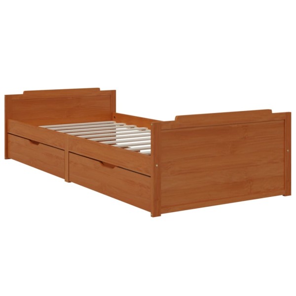 Estructura cama cajones madera maciza de pino marrón 90x200 cm Estructura cama cajones madera maciza de pino marrón 90x200 cm
