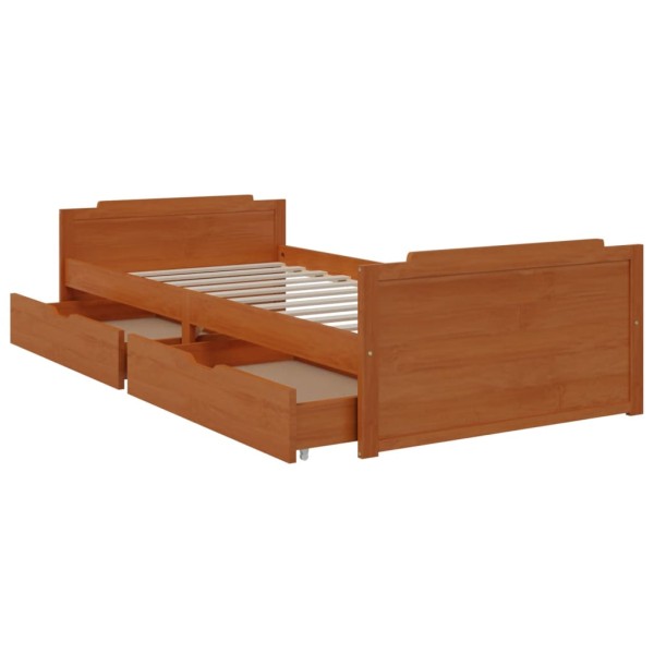 Estructura cama cajones madera maciza de pino marrón 90x200 cm Estructura cama cajones madera maciza de pino marrón 90x200 cm