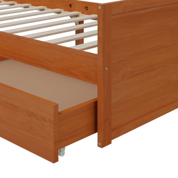 Estructura cama cajones madera maciza de pino marrón 90x200 cm Estructura cama cajones madera maciza de pino marrón 90x200 cm