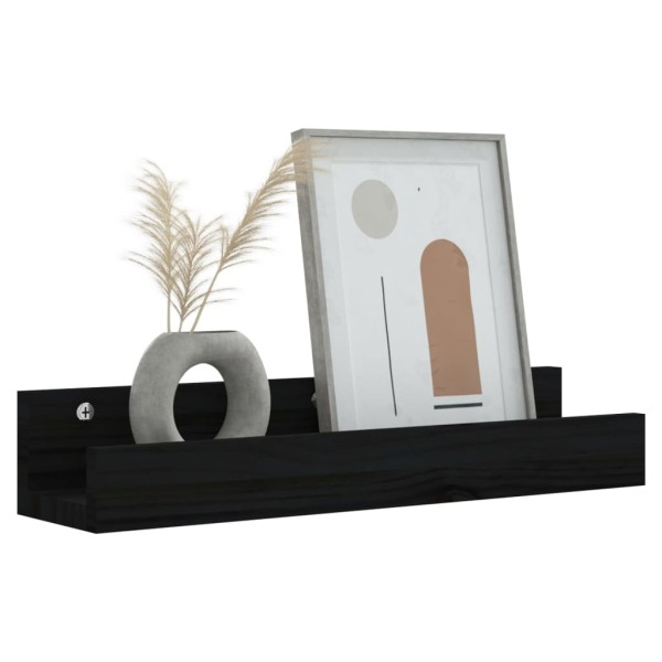 Estantes de pared 2 uds madera maciza de pino negro 50x12x9 cm Estantes de pared 2 uds madera maciza de pino negro 50x12x9 cm