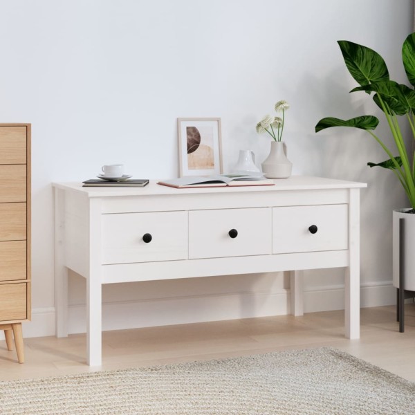 Mesa de centro de madera maciza de pino blanca 102x49x55 cm Mesa de centro de madera maciza de pino blanca 102x49x55 cm
