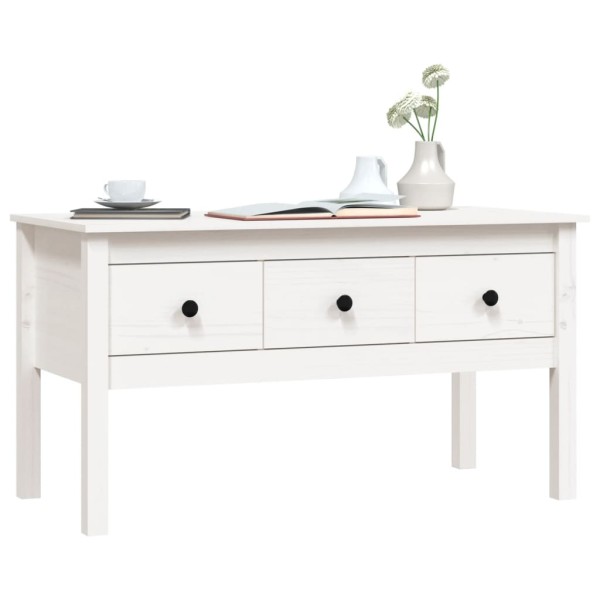Mesa de centro de madera maciza de pino blanca 102x49x55 cm Mesa de centro de madera maciza de pino blanca 102x49x55 cm