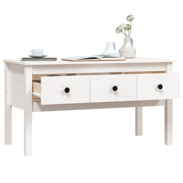 Mesa de centro de madera maciza de pino blanca 102x49x55 cm Mesa de centro de madera maciza de pino blanca 102x49x55 cm