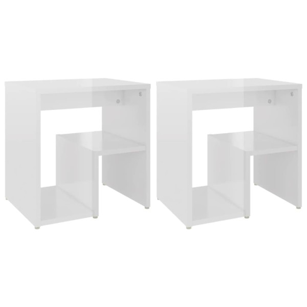 Mesitas de noche 2uds contrachapada blanco brillante 40x30x40cm Mesitas de noche 2uds contrachapada blanco brillante 40x30x40cm