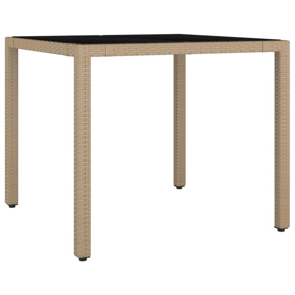 Mesa de jardín ratán beige y superficie de vidrio templado Mesa de jardín ratán beige y superficie de vidrio templado