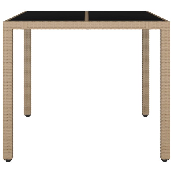 Mesa de jardín ratán beige y superficie de vidrio templado Mesa de jardín ratán beige y superficie de vidrio templado