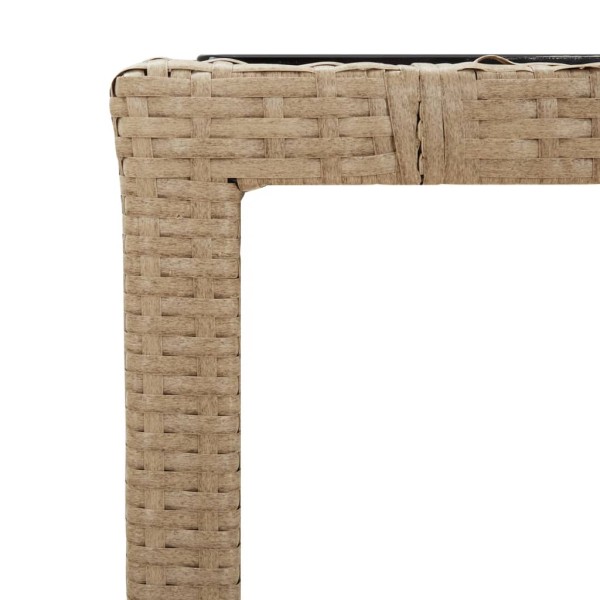 Mesa de jardín ratán beige y superficie de vidrio templado Mesa de jardín ratán beige y superficie de vidrio templado