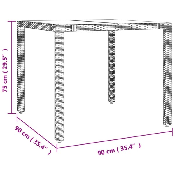 Mesa de jardín ratán beige y superficie de vidrio templado Mesa de jardín ratán beige y superficie de vidrio templado