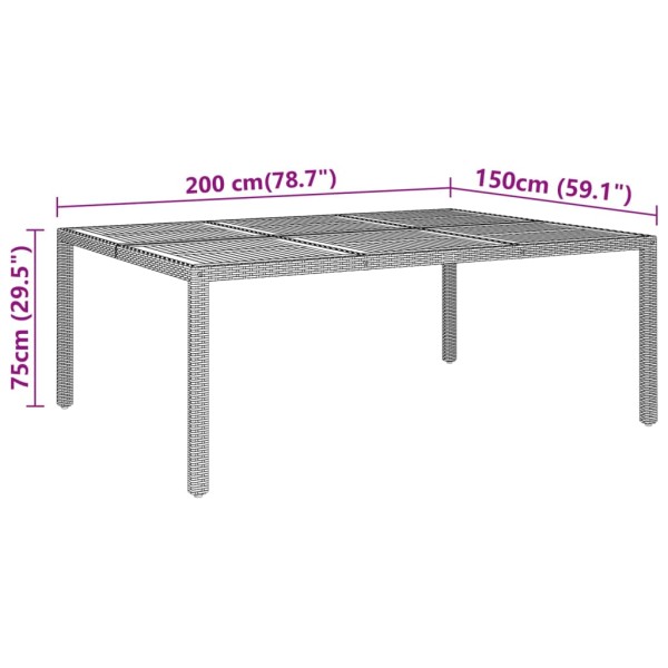 Mesa de jardín madera acacia ratán sintético gris 200x150x75 cm Mesa de jardín madera acacia ratán sintético gris 200x150x75 cm