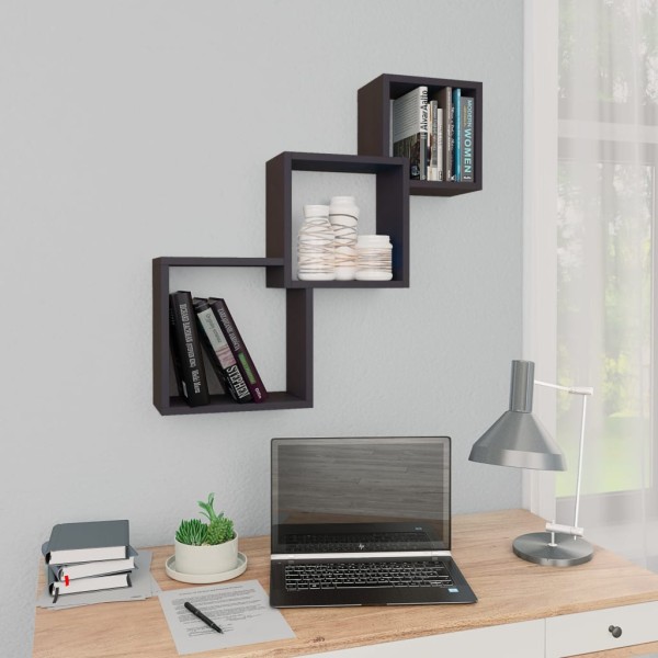 Estante pared de cubo contrachapada negro brillo 68x15x68 cm