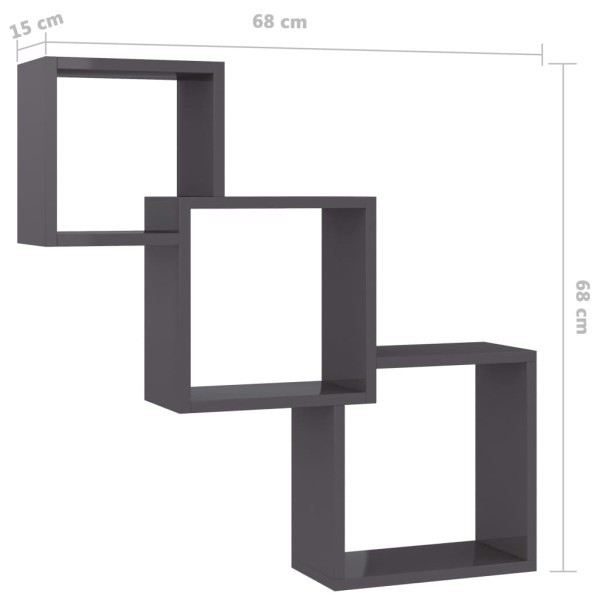 Estante pared de cubo contrachapada negro brillo 68x15x68 cm