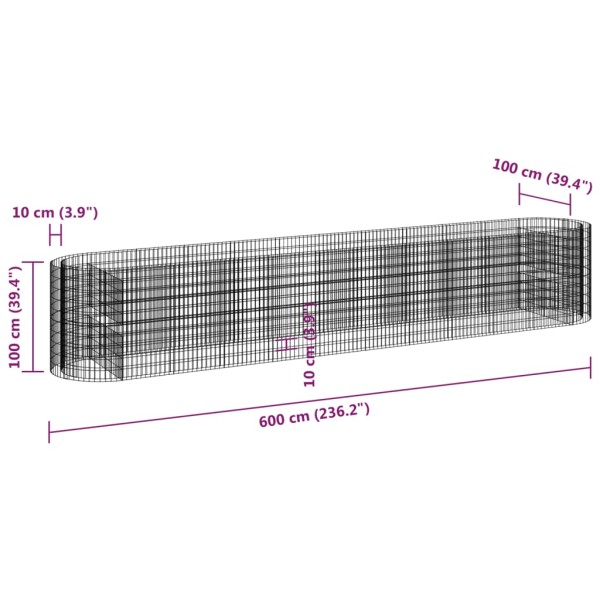 Arriate de gaviones de hierro galvanizado 600x100x100 cm Arriate de gaviones de hierro galvanizado 600x100x100 cm