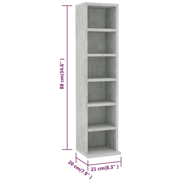 Estantería de CDs madera contrachapada gris hormigón 21x20x88cm Estantería de CDs madera contrachapada gris hormigón 21x20x88cm