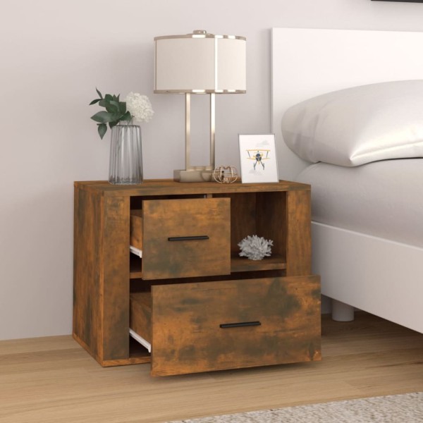 Mesita de noche madera contrachapada roble ahumado 60x36x45 cm Mesita de noche madera contrachapada roble ahumado 60x36x45 cm