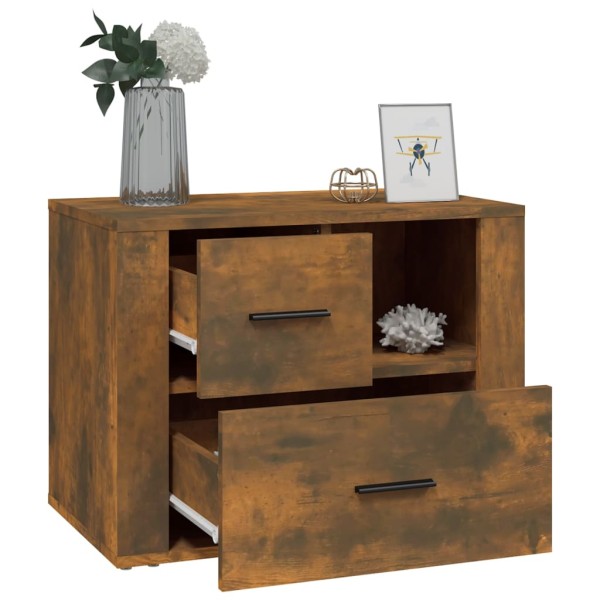 Mesita de noche madera contrachapada roble ahumado 60x36x45 cm Mesita de noche madera contrachapada roble ahumado 60x36x45 cm