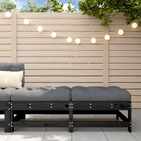 Taburetes de jardín con cojines 2 uds madera maciza pino negro Taburetes de jardín con cojines 2 uds madera maciza pino negro