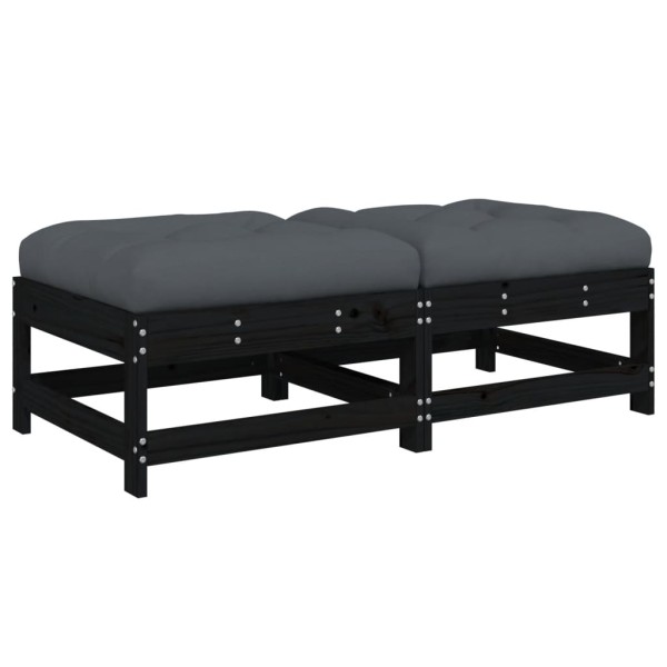Taburetes de jardín con cojines 2 uds madera maciza pino negro Taburetes de jardín con cojines 2 uds madera maciza pino negro