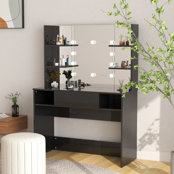 Tocador de maquillaje luces LED MDF negro brillo 100x40x135 cm Tocador de maquillaje luces LED MDF negro brillo 100x40x135 cm