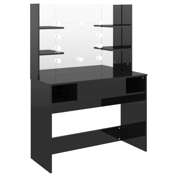 Tocador de maquillaje luces LED MDF negro brillo 100x40x135 cm Tocador de maquillaje luces LED MDF negro brillo 100x40x135 cm