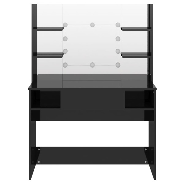 Tocador de maquillaje luces LED MDF negro brillo 100x40x135 cm Tocador de maquillaje luces LED MDF negro brillo 100x40x135 cm
