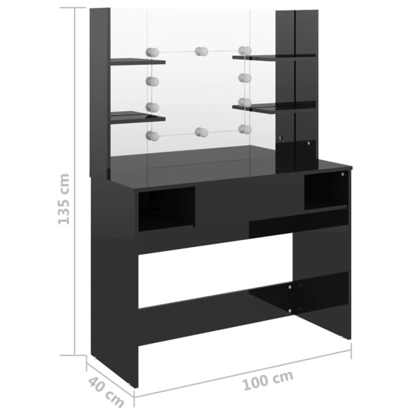 Tocador de maquillaje luces LED MDF negro brillo 100x40x135 cm Tocador de maquillaje luces LED MDF negro brillo 100x40x135 cm