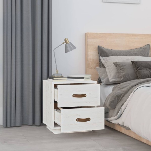 Mesita de noche madera maciza de pino blanco 40x34x45 cm Mesita de noche madera maciza de pino blanco 40x34x45 cm