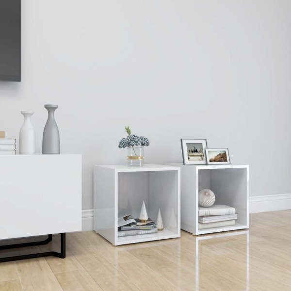Muebles TV 2 uds madera contrachapada blanco brillo 37x35x37 cm Muebles TV 2 uds madera contrachapada blanco brillo 37x35x37 cm
