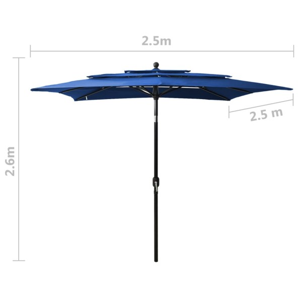 Sombrilla de 3 niveles con poste aluminio azul azure 2,5x2,5 m Sombrilla de 3 niveles con poste aluminio azul azure 2,5x2,5 m