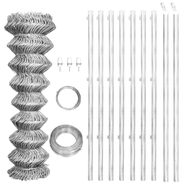 Valla tela metálica y postes acero galvanizado plateada 15x1 m Valla tela metálica y postes acero galvanizado plateada 15x1 m