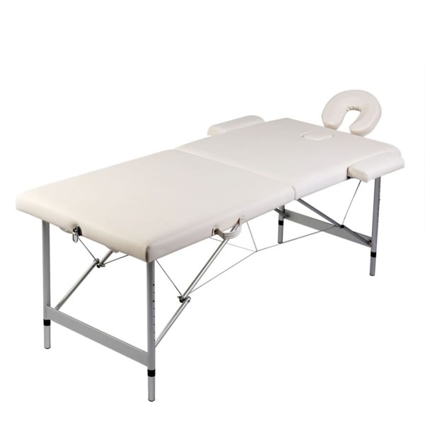 Camilla de masaje plegable 2 zonas estructura de aluminio crema Camilla de masaje plegable 2 zonas estructura de aluminio crema