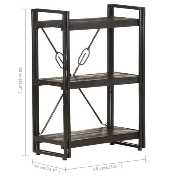 Estantería de 3 niveles madera maciza de mango negro 60x30x80cm