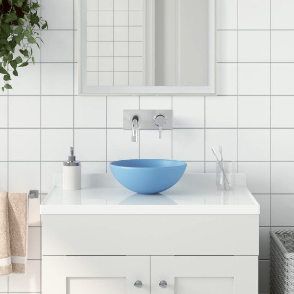 Lavabo de cuarto de baño redondo cerámica azul claro Lavabo de cuarto de baño redondo cerámica azul claro