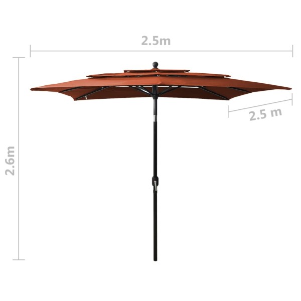 Sombrilla de 3 niveles con poste de aluminio terracota 2,5x2,5m Sombrilla de 3 niveles con poste de aluminio terracota 2,5x2,5m