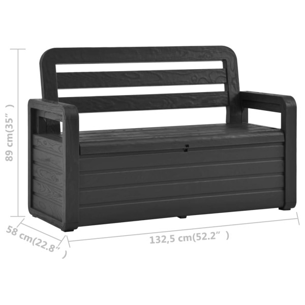 Banco de almacenaje de jardín plástico gris antracita 132,5 cm Banco de almacenaje de jardín plástico gris antracita 132,5 cm