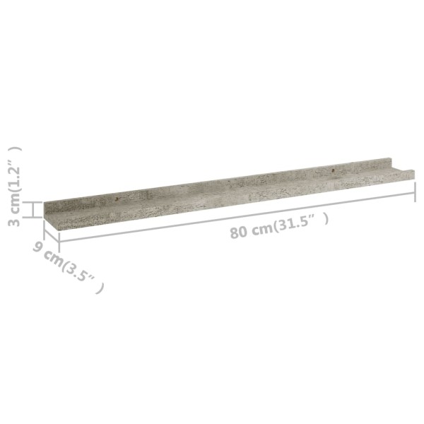 Estantes de pared 4 unidades gris hormigón 80x9x3 cm Estantes de pared 4 unidades gris hormigón 80x9x3 cm
