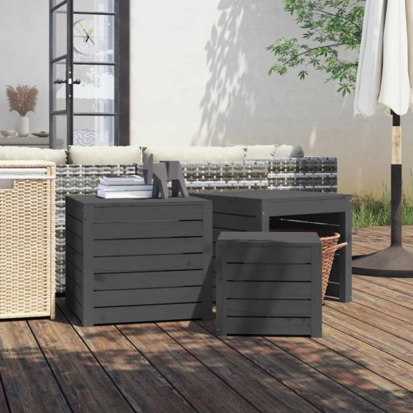Set de cajas de jardín 3 piezas madera maciza de pino gris Set de cajas de jardín 3 piezas madera maciza de pino gris