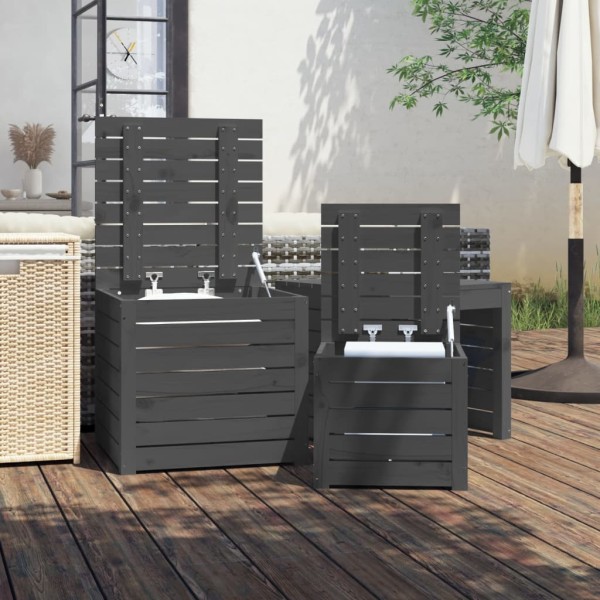 Set de cajas de jardín 3 piezas madera maciza de pino gris Set de cajas de jardín 3 piezas madera maciza de pino gris