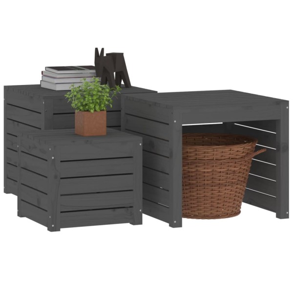 Set de cajas de jardín 3 piezas madera maciza de pino gris Set de cajas de jardín 3 piezas madera maciza de pino gris