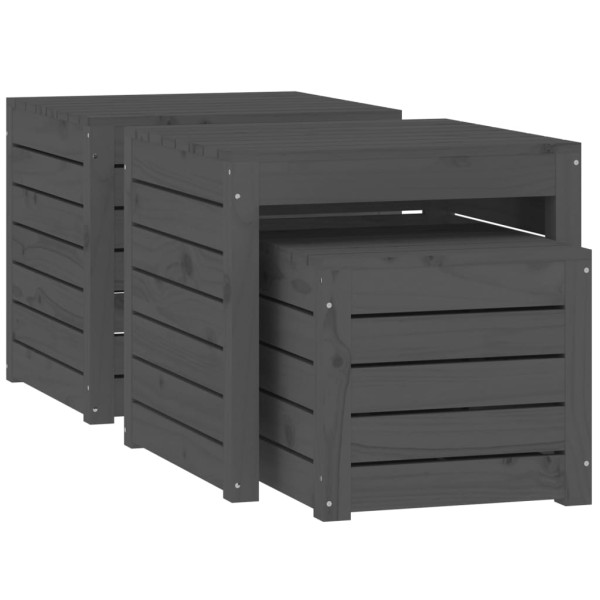Set de cajas de jardín 3 piezas madera maciza de pino gris Set de cajas de jardín 3 piezas madera maciza de pino gris